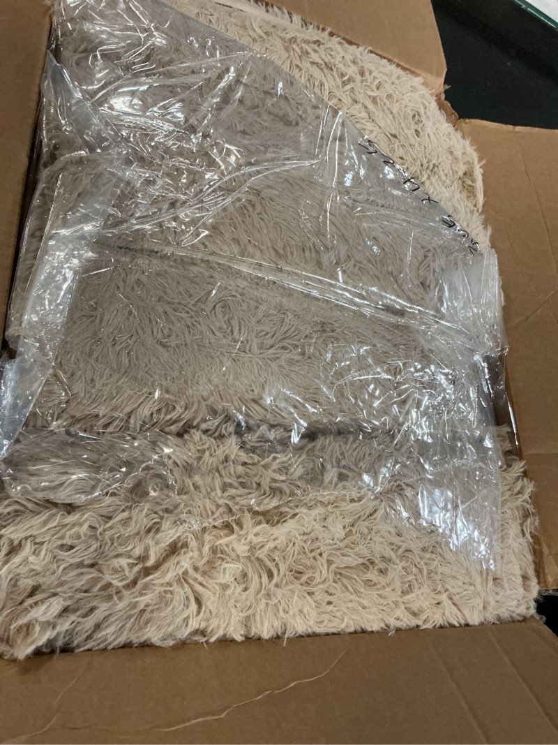 Condition photo showing As Is for Fluffy Rug Shaggy Area Rug, Beige 10x14 Area Rugs for Bedroom, Super Soft Shaggy Rugs for Living Room Bedroom Kids Room Home Decor, Upgrade Anti-Skid Rectangular Fuzzy Rug 10' x 14' (Rectangular) Beige