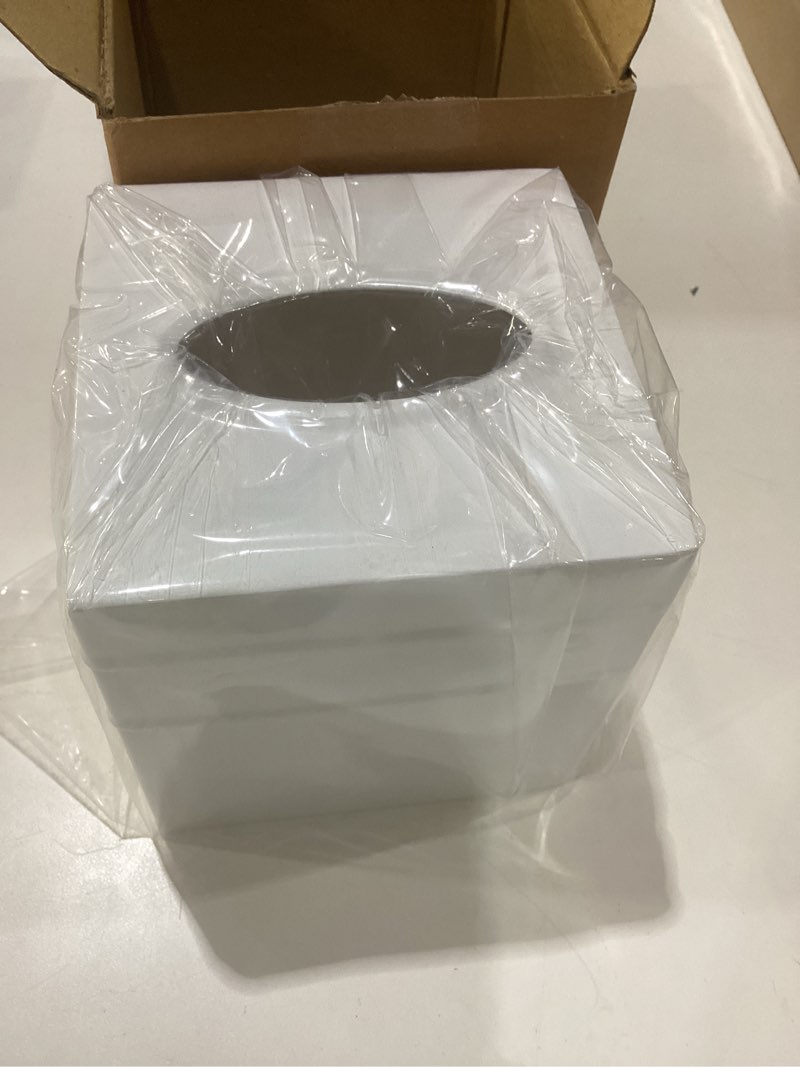 Condition photo showing New/Like New for Monarch Abode Tissue Box Cover Square – Handcrafted Border Embossed White Metal Tissue Holder Box for Bathroom Accessory, Aesthetic Decorative Facial Napkin Cube for Modern Home Decor Border Embossed Classic White