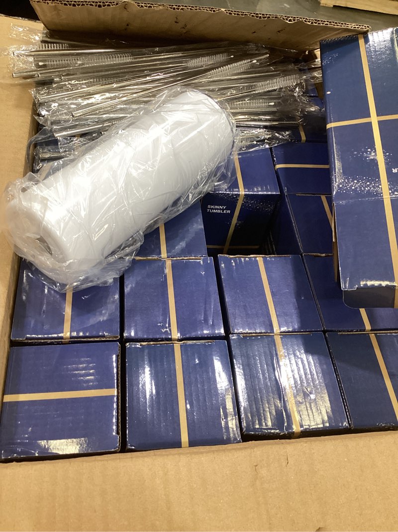 Condition photo showing Good Condition for 24 pack sublimation tumblers bulk 20 oz skinny straight, sublimation blanks double wall stainless steel skinny tumbler with lid and straw, shrink wrap film, individually boxed, for heat press machine