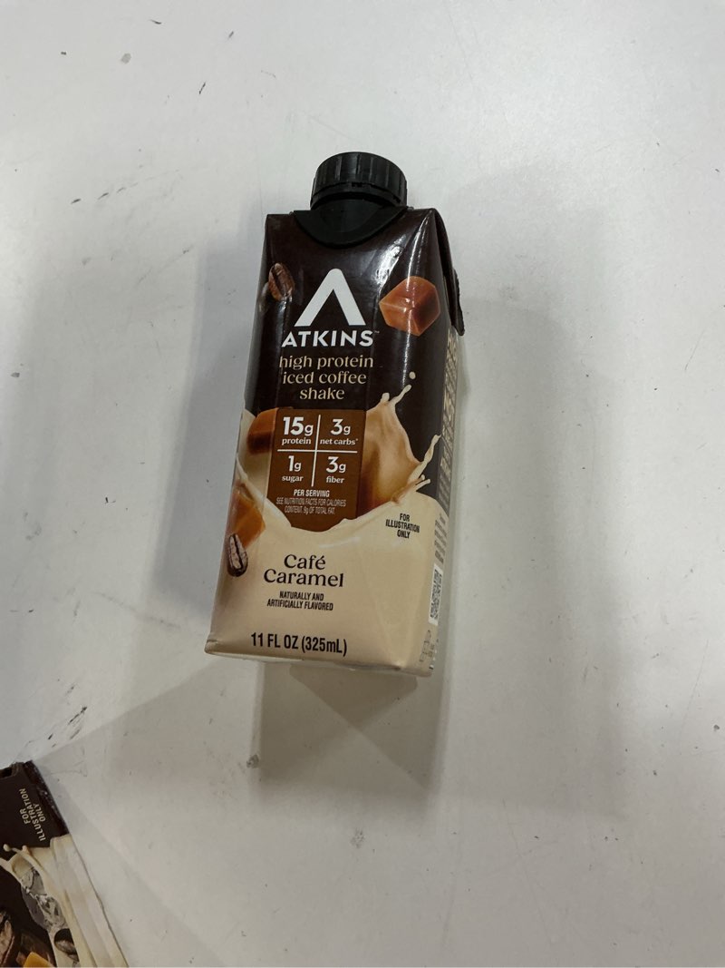 Condition photo showing New/Like New for ( 01/05/2027) atkins meal replacement iced coffee cafe caramel caffeinated protein shake - 12ct