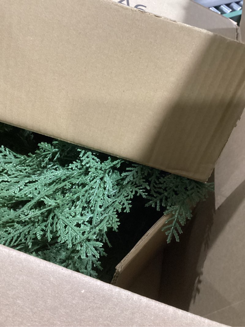 Condition photo showing As Is for Christmas Cedar Garland Realistic with Lights - Cypress Decorations 12ft for Mantle Lighted Faux Pine Garlands for Xmas Home Decoration Indoor Stairs Railing Fireplace 12 Ft Outdoor Prelit Door Decor 12 Ft 1