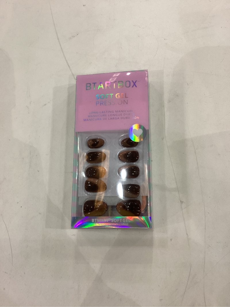 BTArtbox Extra Short Almond Press On Nails - Brown Cat Eye Press On Nails with Glue for Women, Opaqu