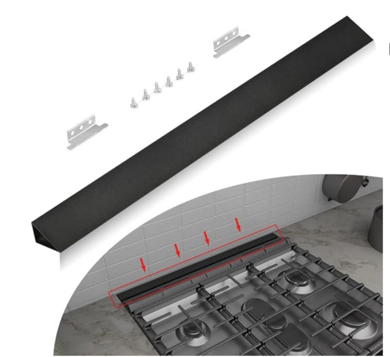 Slide-in Range Rear Filler Kit Black, Universal Triangular Fill Strip, Top Trim Kit Between Stove and Wall for Whirlpool & Most Brand, Aluminum Gap Cover, 30" Long