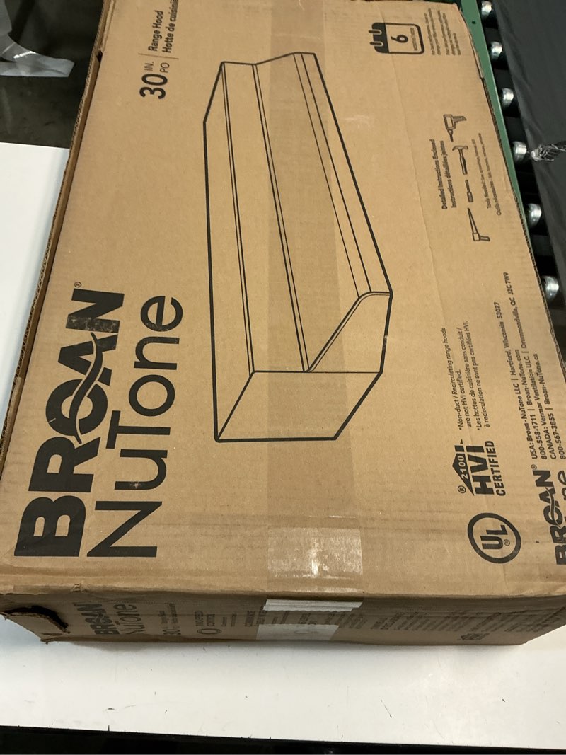 Condition photo showing New/Like New for Broan-NuTone 413001 Non-Ducted Ductless Range Hood with Lights Exhaust Fan for Under Cabinet, 30-Inch, White White 30-Inch