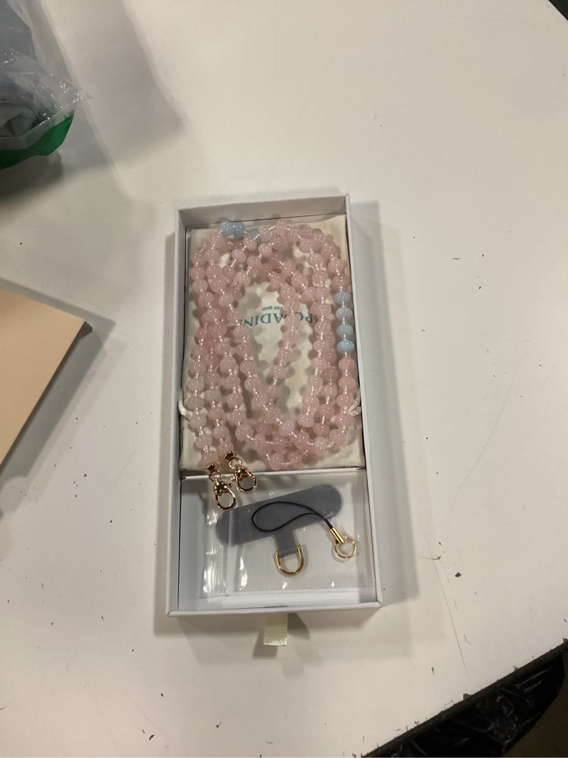 Condition photo showing New/Like New for posadina natural stone phone lanyard, crystal beaded crossbody strap for women, hands-free anti-loss chain with tether tab