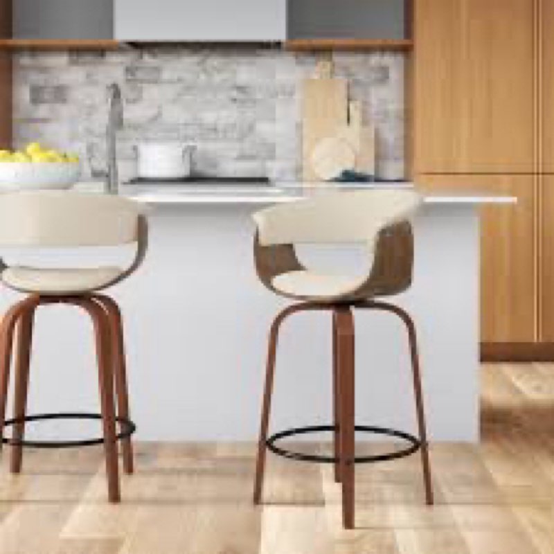Archaimbaud Curvo Bar/Counter Stool Seats - Fabric & Walnut Wood (Set Of 2)