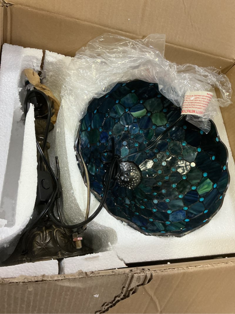 Condition photo showing New/Like New for tfntcyg tiffany style table lamp,sea blue pearl table lamp,12x12x19 inch tiffany reading light, anti