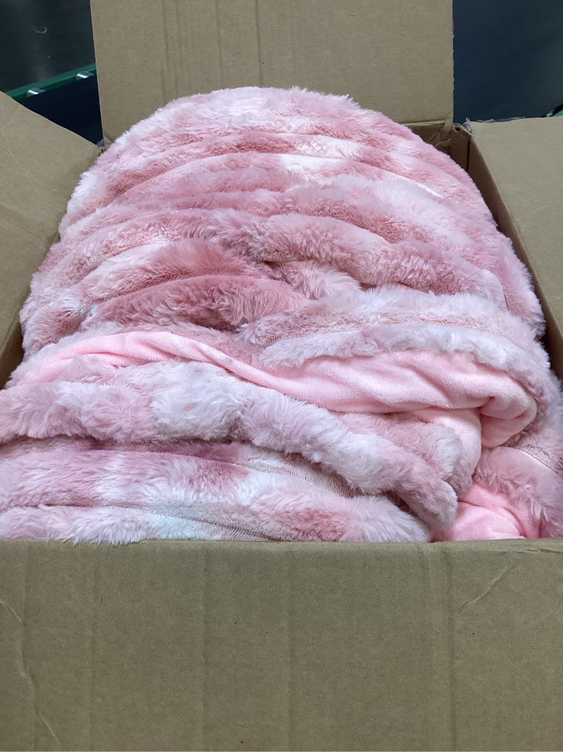 Condition photo showing Good Condition for smoofy fluffy full size comforter sets 3 pieces - tie-dye pink fleece fluffy comforter set, luxury f