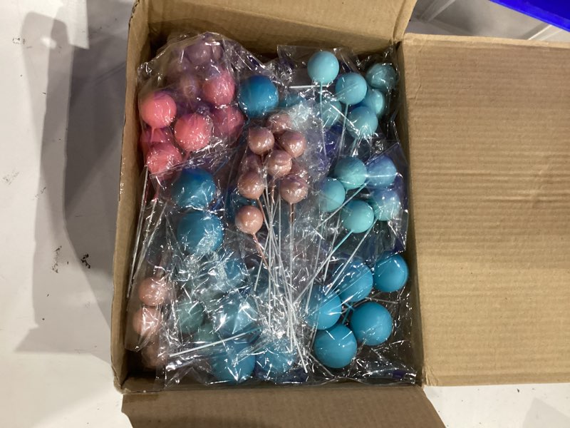 Condition photo showing Good Condition for 115 pcs ball cake toppers - mini balloon cake decorations foam ball cupcake picks diy cake insert toppers for birthday party wedding baby shower - pink purple blue pink, purple, blue