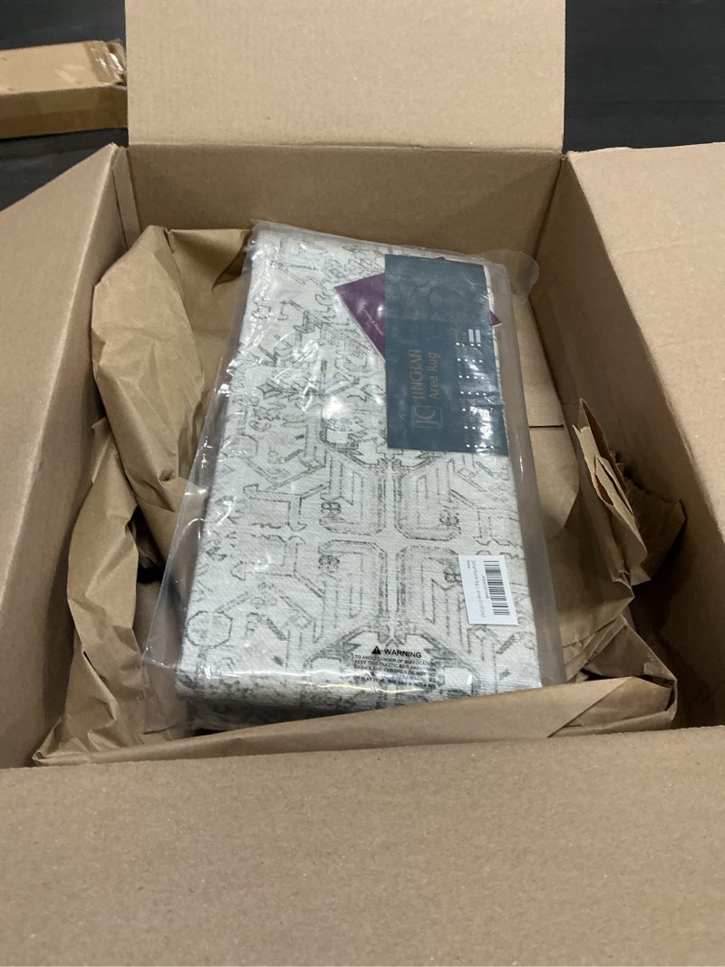 Condition photo showing item condition for jinchan Lima Runner Rug 2x12 Long Hallway Runner Rug Thin Vintage Washable Kitchen Carpet with Rubber Backing Floral Print Floor Cover Indoor Laundry Room Bedroom Stairway (2x12ft, Grey) 2' x 12' (Light Weight) Border Grey