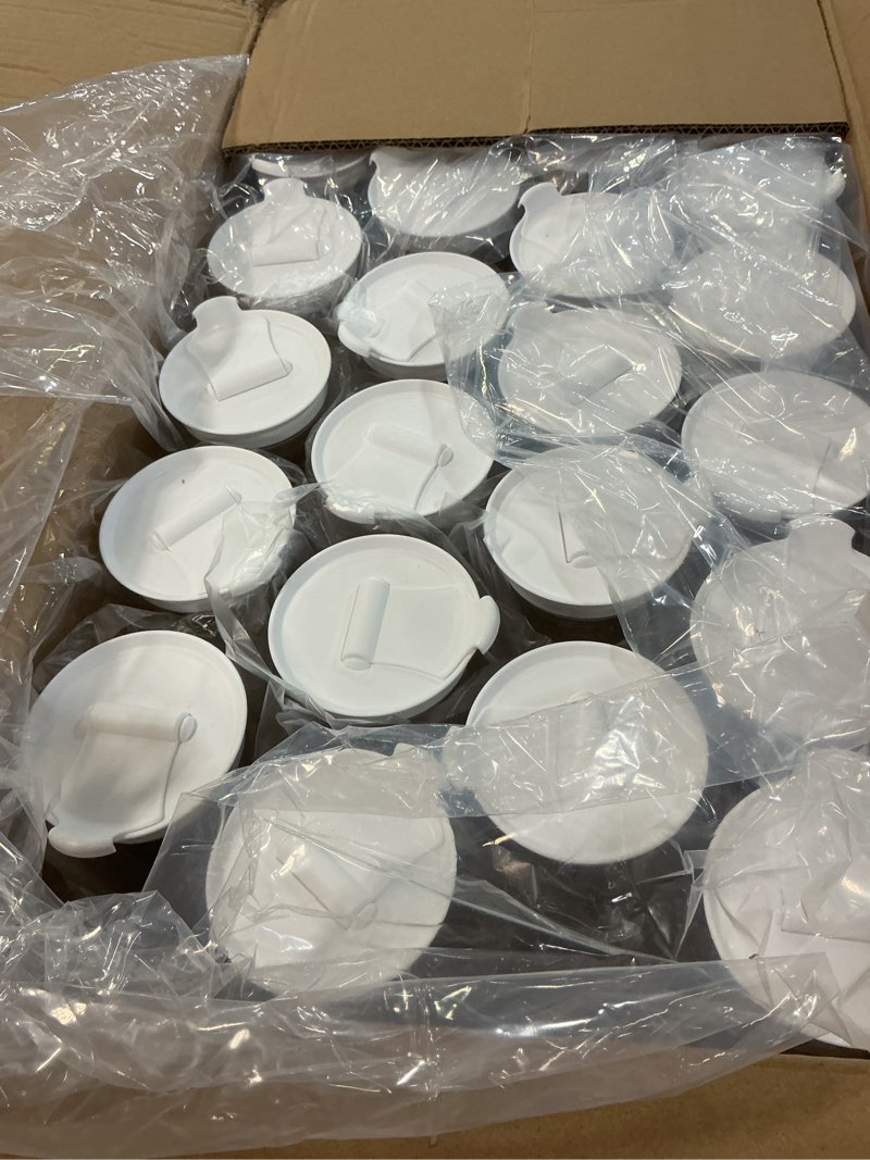 Condition photo showing Good Condition for gejoy 24 pcs plastic water carafe with lids 32 oz clear juice pitchers for mimosa bar drinks milk iced tea beverage containers for home restaurant school fridge, not dishwasher safe (white cap) 24 white cap