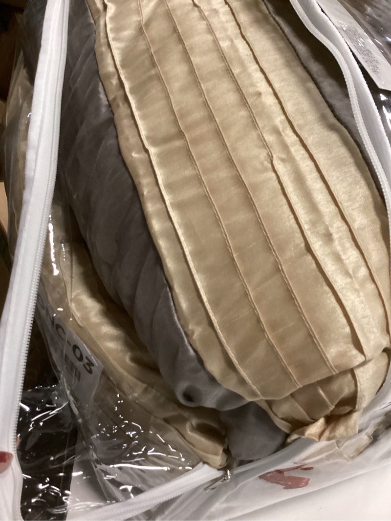 Condition photo showing Good Condition for Queen Comforter Set, Grey Gold, 7 Pieces in a Bag, Ultra Soft Jacquard with Solid Piecework, Luxury Bed Set with Comforters, Bed Skirt, Pillow Shams and Decorative Pillows Grey Gold Queen