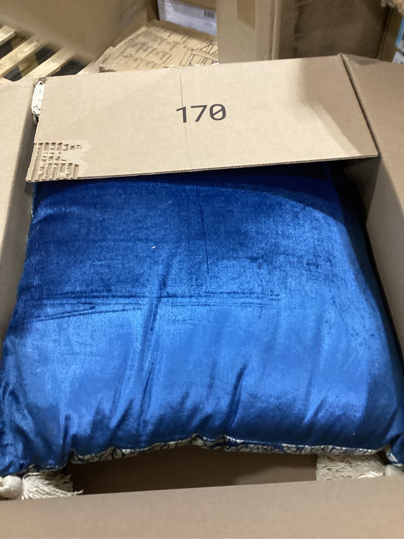 Condition photo showing Good Condition for Creative Co-Op, Blue and Cream Cotton Blend Velvet Printed Pillow with Pattern and Tassels, Color