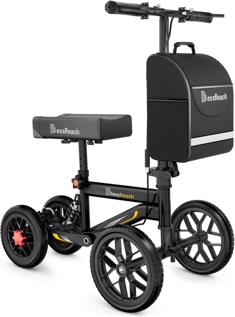 blessreach foldable all terrain knee scooter for adults for foot injuries | 300lbs foldable leg knee scooter, disc brake system, 13" cozy knee pad, knee scooter for broken ankle foot injuries recovery