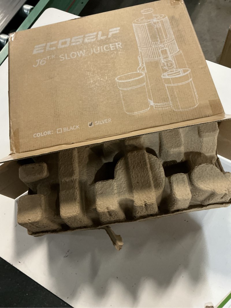 Condition photo showing As Is for ecoself 3-in-1 cold press juicer with 3 filters (for juice/sorbet/nut milk), juicer machines with wide mouth hopper for fruits & leafy green, large capacity & hands-free, high juice yield, with pusher silver gray