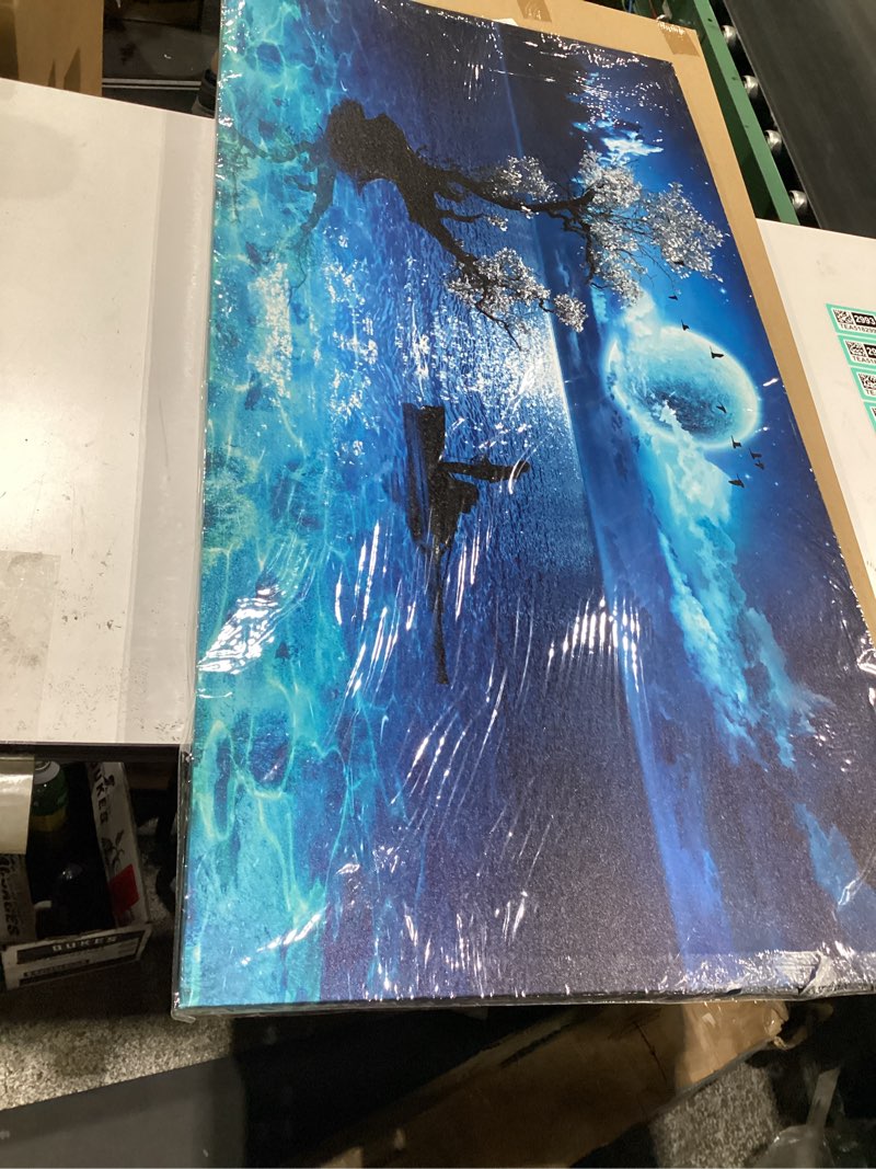 Condition photo showing Good Condition for wall art for living room decor moon sea ocean landscape pictures for home decorations dathroom decor wall art paintings for bedroom modern framed artwork canvas prints wall art large size:24x48inch