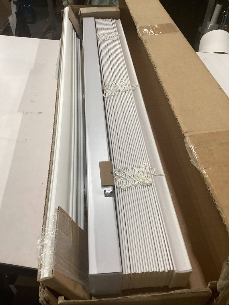Condition photo showing Good Condition for lotus & windoware cordless, 2 inch faux wood blind, 34" wide x 36" long, window blinds, blinds & shades, blinds for indoor windows, smooth, bright white, (actual size - 33.5" x 36")