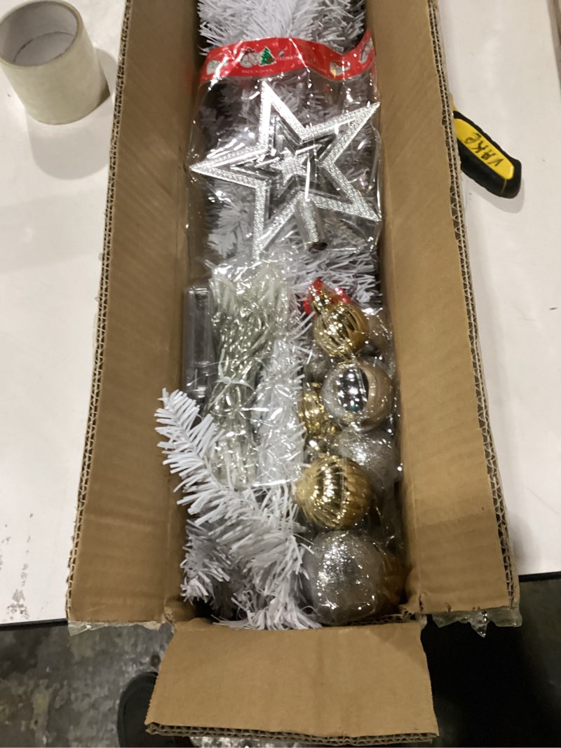 Condition photo showing New/Like New for Sunshine White Christmas Tree with Light 4ft Artifical Full Christmas Tree with Ball & Star Ornaments 8 Lighting Modes for Holiday Decor White 4ft