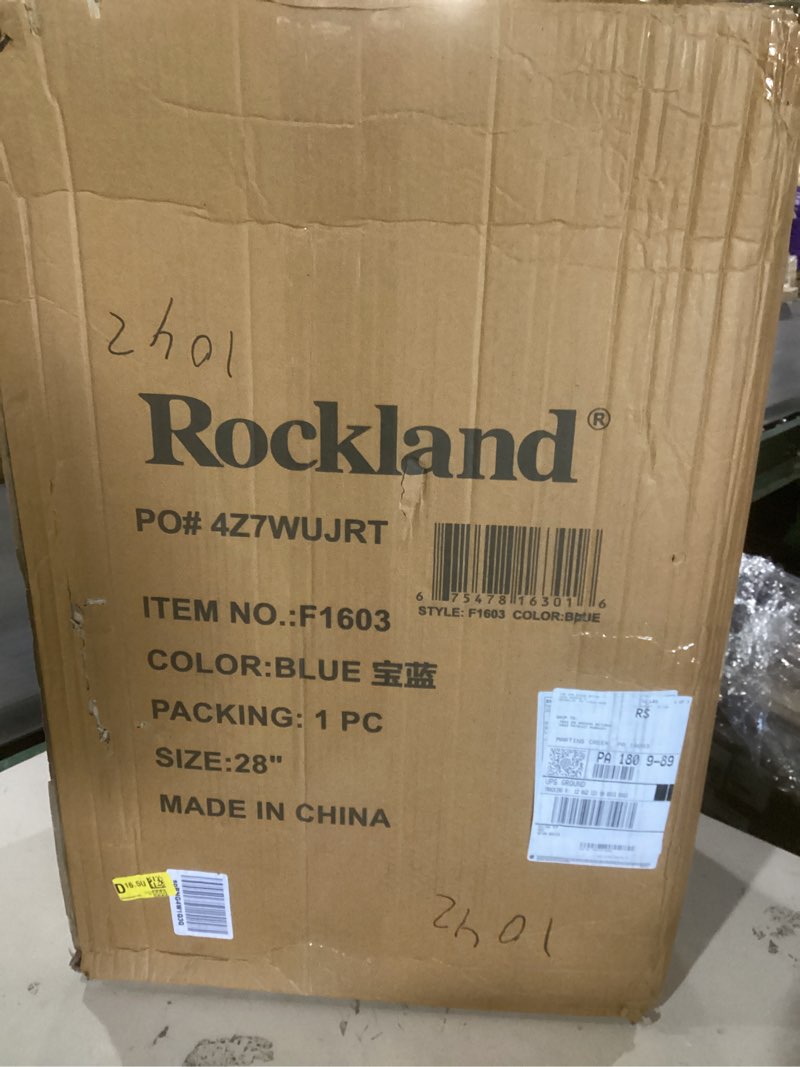 Condition photo showing New/Like New for rockland melbourne hardside expandable spinner wheel luggage, blue, checked-large 28-inch