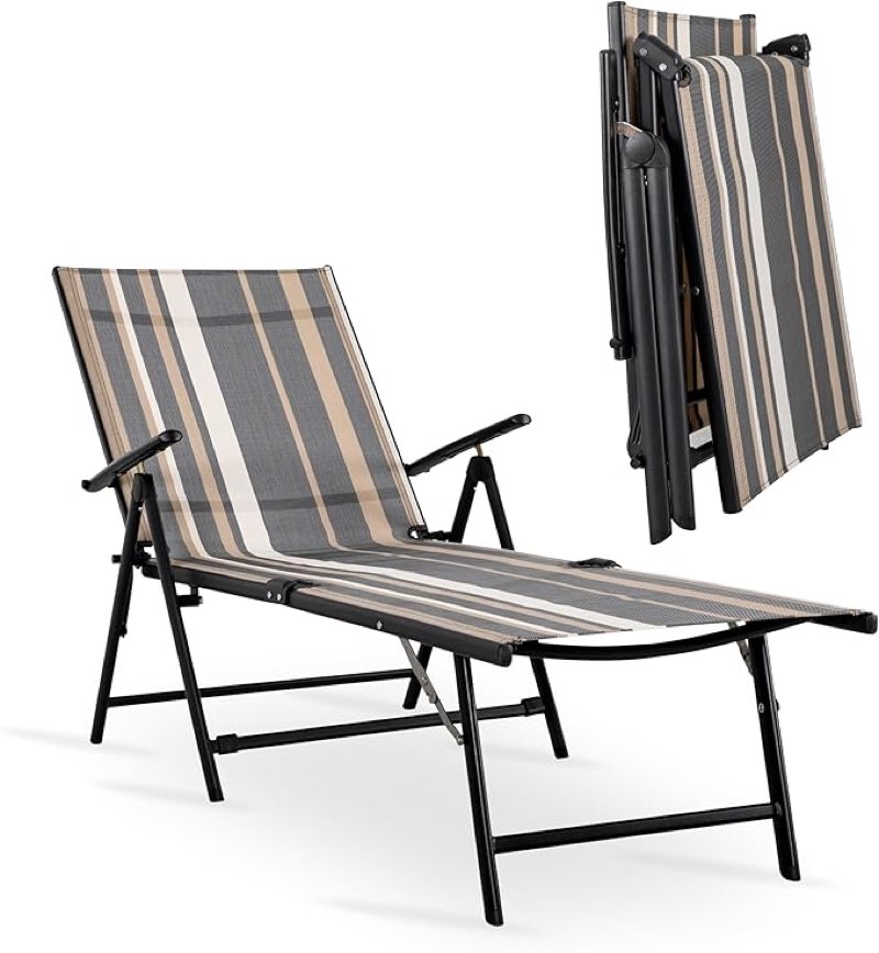 NUU GARDEN Outdoor Chaise Lounge Chair, Portable Adjustable Lounge Chair for Outside Patio Beach Sunbathing Tanning Pool, Camping Reclining Chair,Stripe