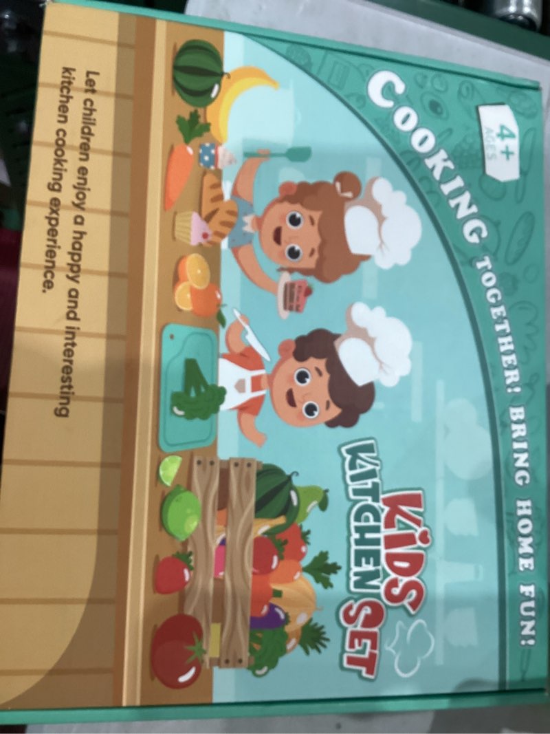 Condition photo showing Good Condition for Kids Cooking Sets Real, Kids Cooking & Baking Set with Storage Case Kid Safe Knives Cutting Board Apron Cookbook Toddler Cooking Utensils, Montessori Kitchen Tools, Birthday Gifts Toys for Girls Boys Mint Green