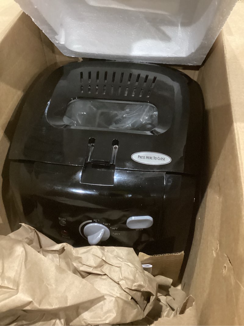 Condition photo showing As Is for Hamilton Beach Cool Touch Electric Deep Fryer with Basket and Lid, 2 Liters / 8 Cups Oil Capacity, Adjustable Temperature, 1500 Watts for Fast Heat-up, viewing Window Easy to Clean, Black (35021)