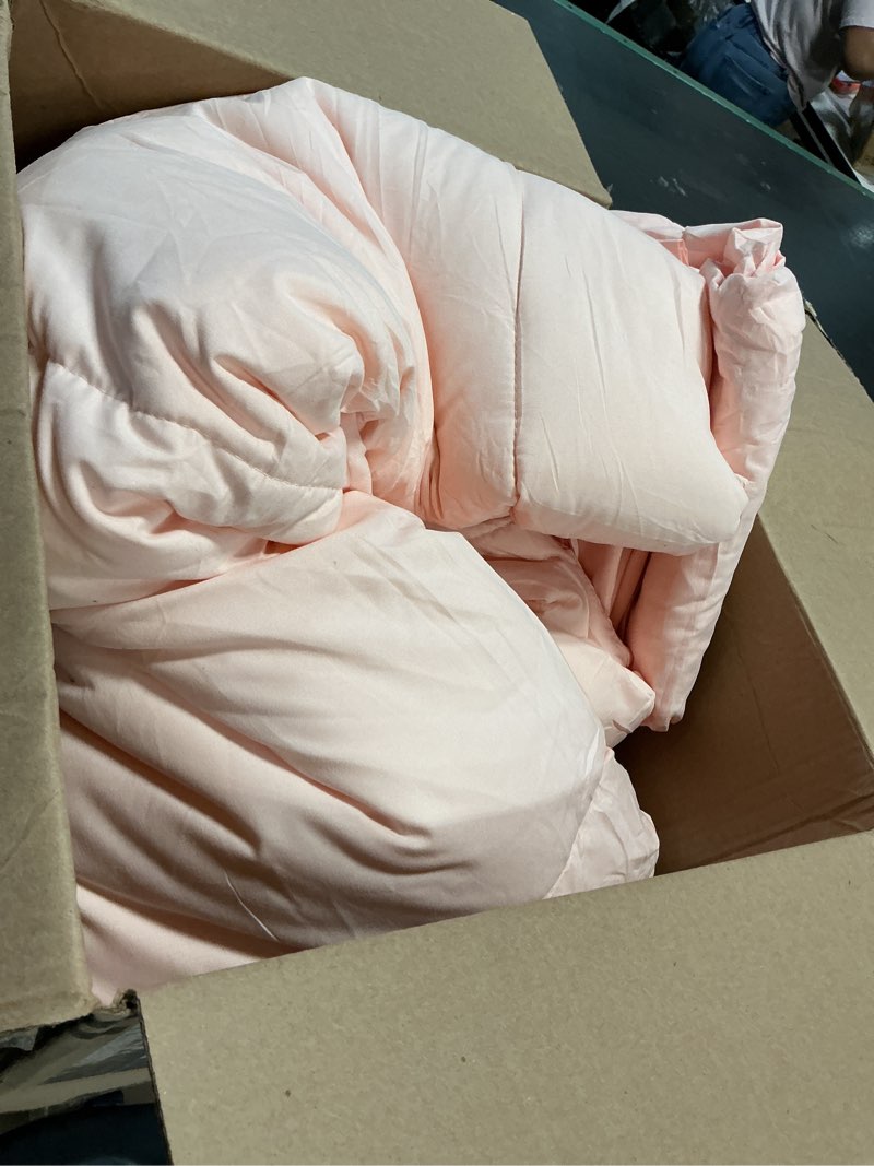 Condition photo showing As Is for cozylux full size comforter sets blush pink, 7 pieces bed in a bag, pink comforter full size, all season bedding sets with stitch quilted comforter, flat sheet, fitted sheet, pillowcases blush pink full