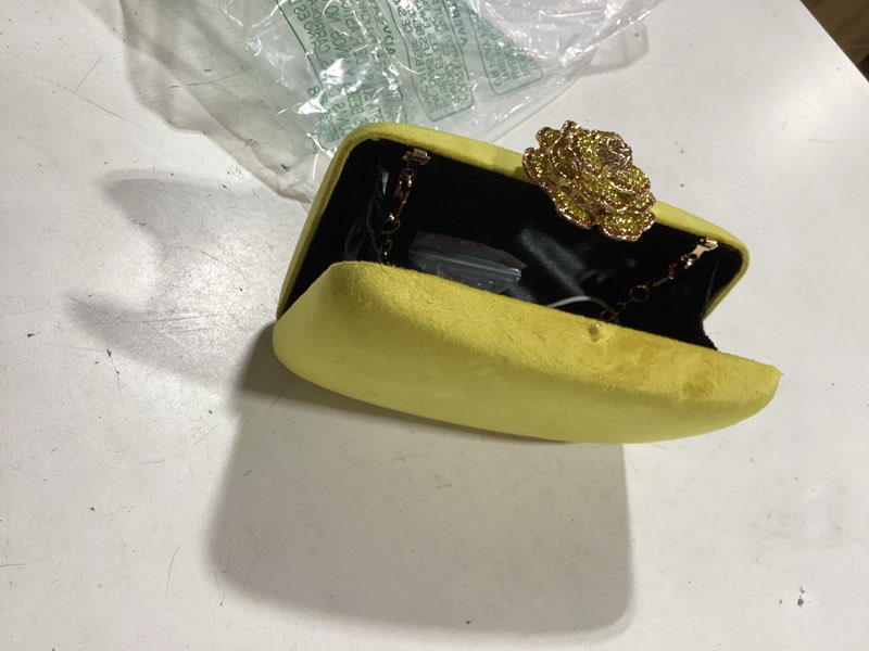 Condition photo showing Good Condition for corios velvet clutch bag for women diamond flower lock evening bag sparkly rhinestone handbag bridal wedding purse yellow