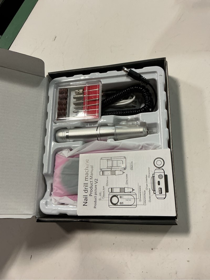 Condition photo showing New/Like New for nail drill machine, professional 45000rpm purple cordless rechargeable electric nail file for acrylic nails removal, portable manicure pedicure kit for salon home use