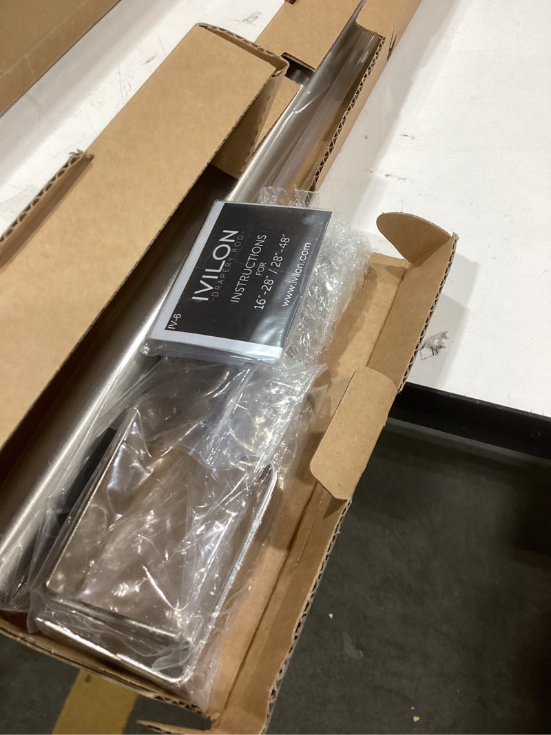 Condition photo showing New/Like New for ivilon drapery window curtain rod - end cap style design 1 inch pole. 28 to 48 inch color brushed nickel 28 to 48 in.