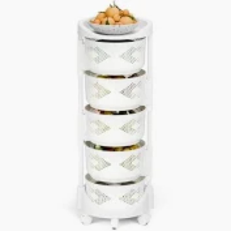 JELLYRATTBIT PP Plastic 5-Tier Rotating Storage Basket Rack, Multi-functional Organizer for Kitchen,
