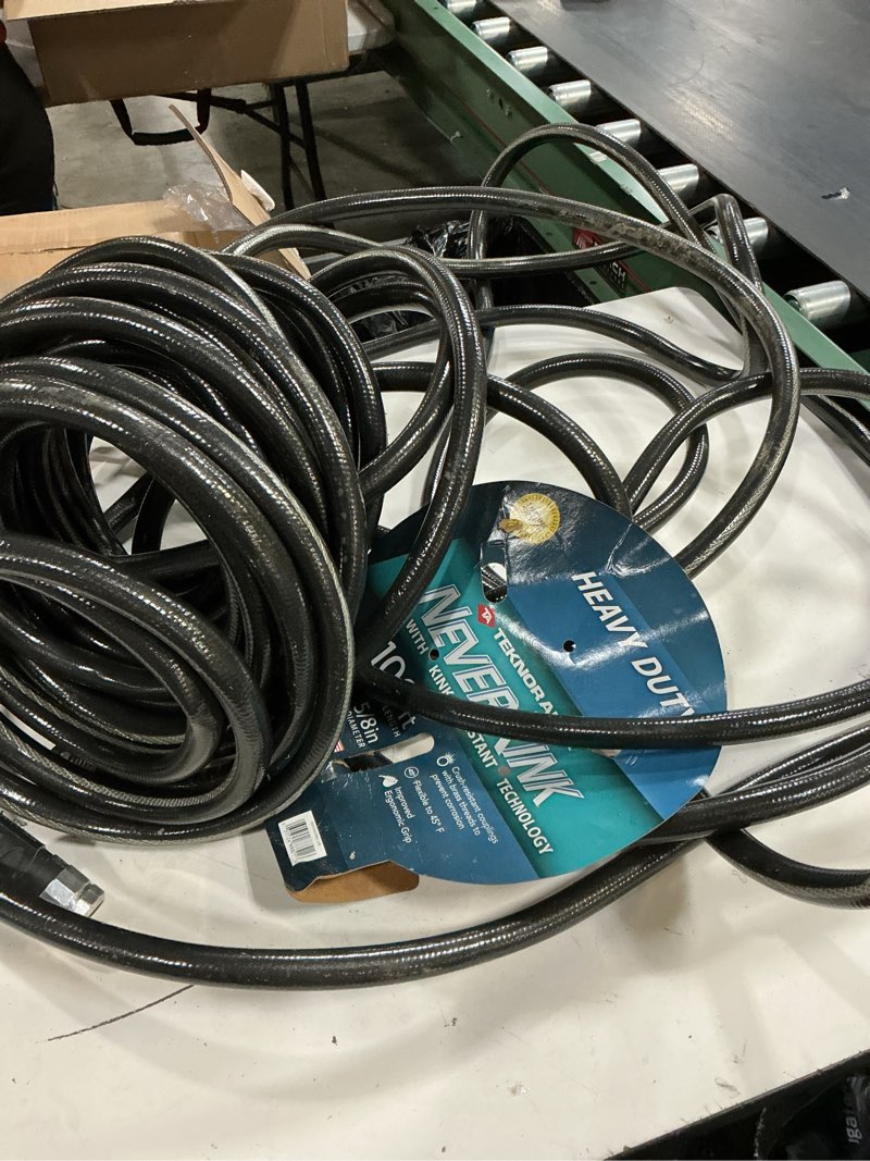 Condition photo showing As Is for neverkink teknor apex 5/8-in x 100-ft heavy-duty kink free vinyl gray coiled hose