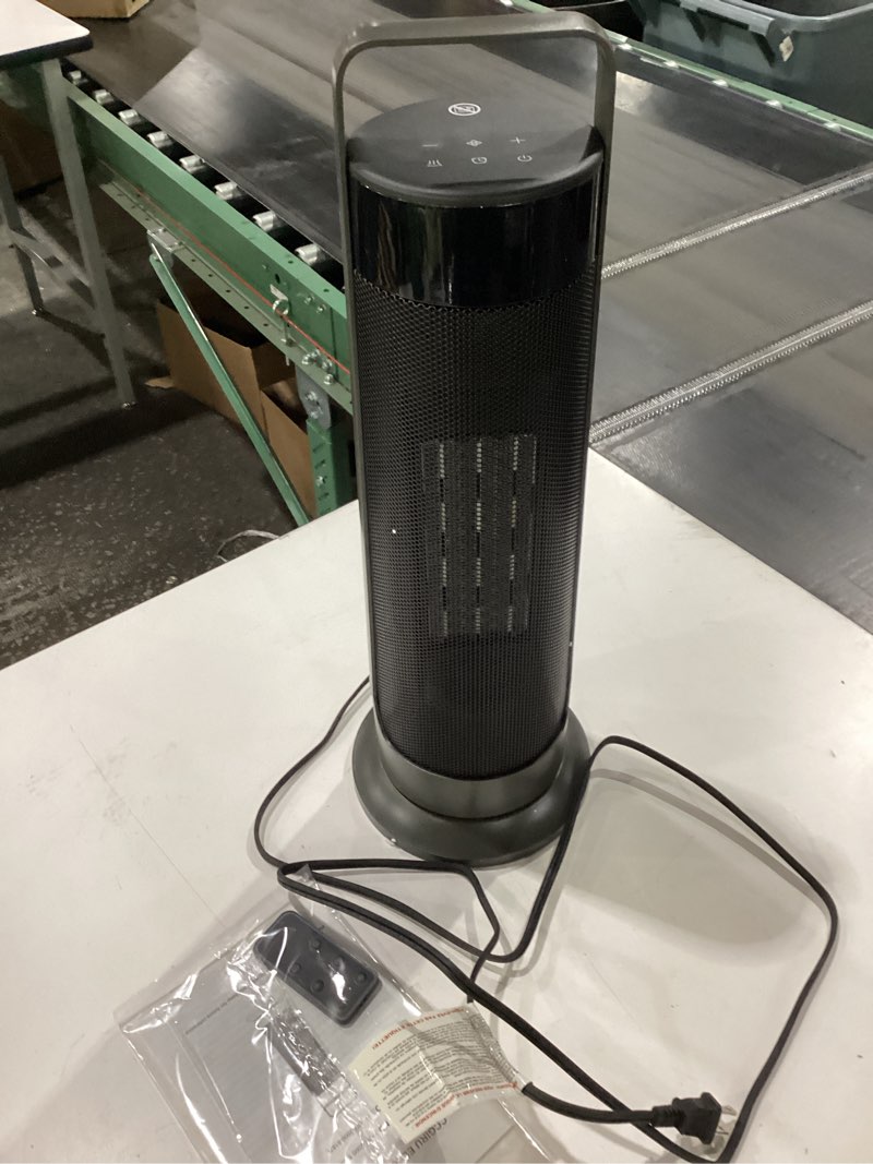 Condition photo showing New/Like New for space heater for indoor use large room, 1500w portable office heater, 120° oscillation, ptc ceramic with thermostat and remote, 12h timer, 3 modes, fast safety heat for home bedroom black