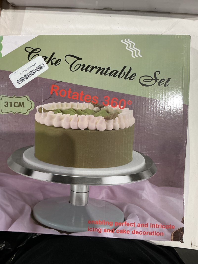Condition photo showing As Is for aluminium alloy revolving cake stand turntable 12-inch - smooth rotation, stable base, easy to clean - ideal for decorating cakes and pastries