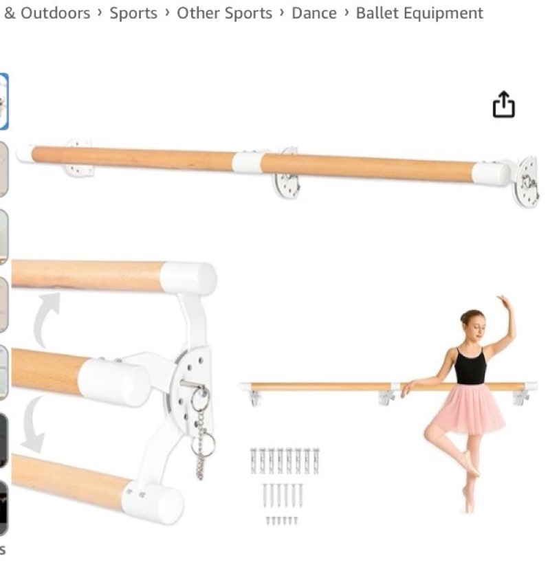 Ilyapa Ballet Barre for Home - 5 Ft 8 Inches Wood Adjustable Wall Mount Ballet Bar Dance Equipment -