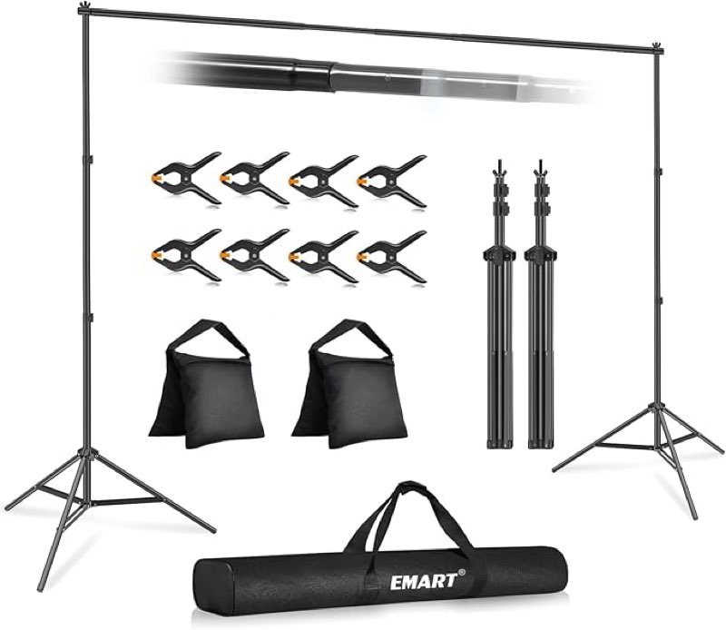 EMART Backdrop Stand 10x7ft(WxH) Photo Studio Adjustable Background Stand Support kit with 2 Crossbars, 8 Clamps, 2 Sandbags and Carry Bag for Parties, Events Decoration, Wedding, Photography EMART Backdrop Stand 10x7ft(WxH) Photo Studio Adjustable Background Stand Support kit with 2 Crossbars, 8 Clamps, 2 Sandbags and Carry Bag for Parties, Events Decoration, Wedding, Photography