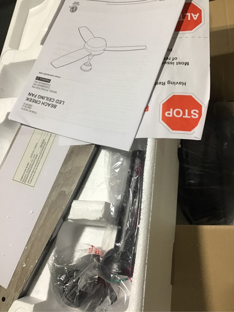 Condition photo showing As Is for TALOYA 52 Inch Ceiling Fan with Led Light Remote Control Flush Mount Low Profile for Bedroom Farmhouse Patio Outdoor Living Room Kitchen Dining Room,DC Motor,Reversible,Black 52 Inch Black