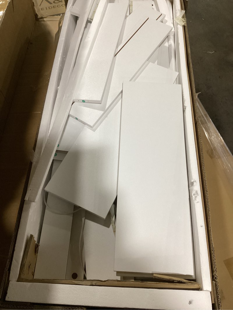 Condition photo showing As Is for 6 drawer dresser for bedroom, white dresser with led lights and power outlet, modern chest of drawers for closet, double wide drawer organizer cabinet for bedroom, living room, entryway, hallway white 15.8"d x 47.2"w x 32.2"h (6 drawers)