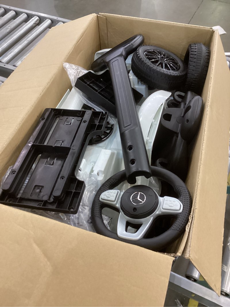 Condition photo showing As Is for Best Ride On Cars Kids Outdoor Stroller Mercedes G-Wagon for Toddlers 1 to 3 Years Old with Music, Horn Sounds, and Handle, White