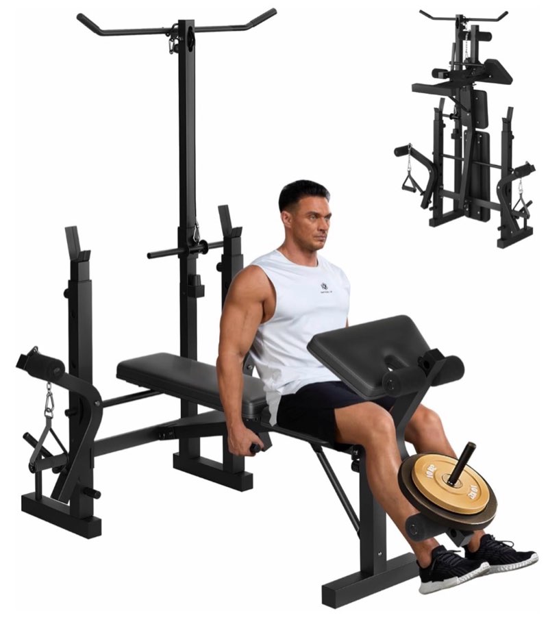 Weight Bench Set for Home Gym, Foldable Bench Press Set with Leg Extension, Adjustable Workout Bench