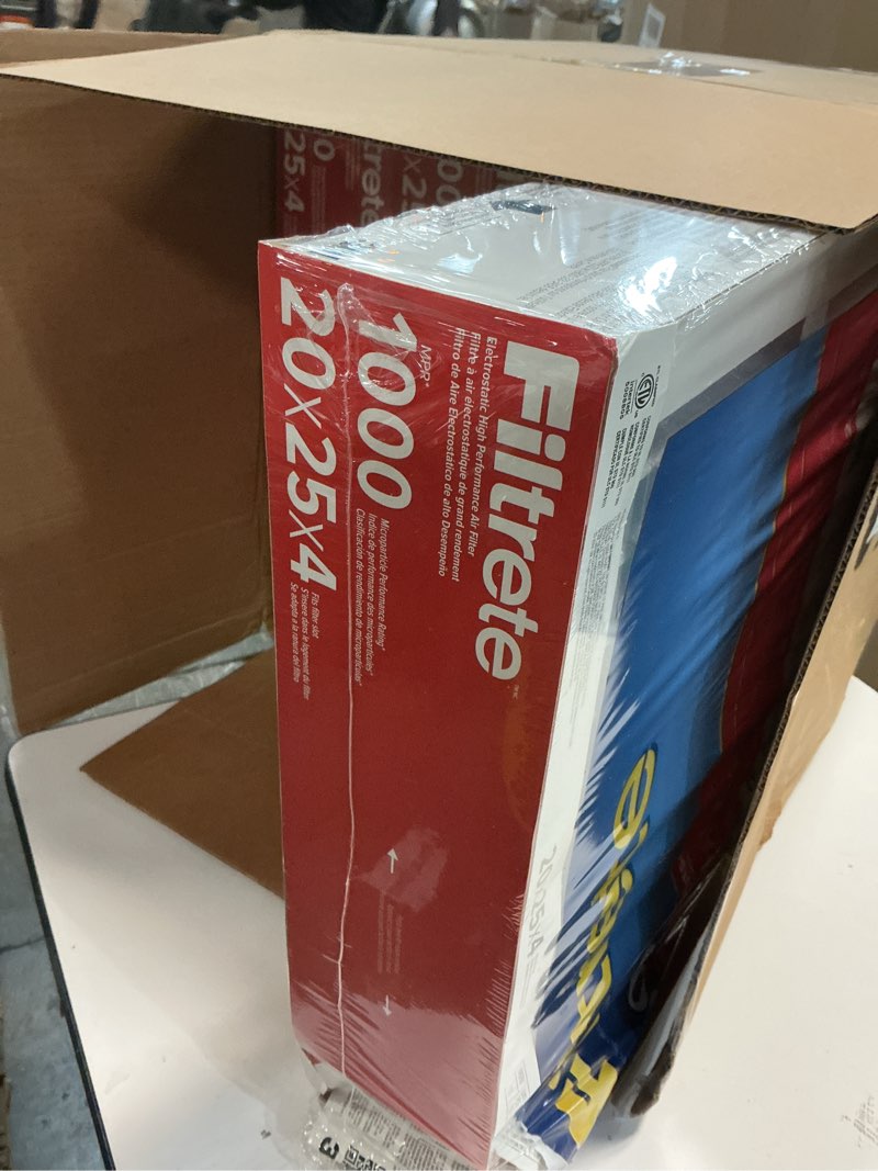 Condition photo showing As Is for filtrete 20x25x4 ac furnace air filter, mpr 1000, merv 11, fits honeywell & aprilaire space-gard, allergen defense, electrostatic air cleaning filter, 4-pack (actual size 19.88 x 24.63 x 4.31)