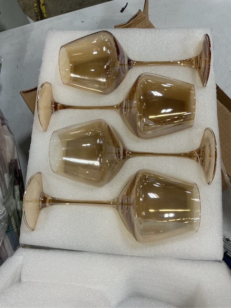 Condition photo showing New/Like New for ptsting wine glasses amber set of 4,15.5oz red wine glasses | burgundy wine glasses for wine tasting, wedding gift, anniversary, christmas, birthday 15.5 ounces amber (4 pack)