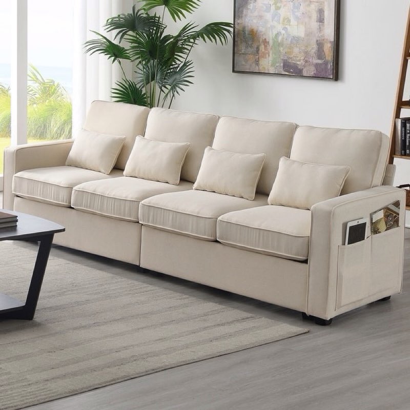 (incomplete, only 1 box) Modern Linen Upholstered 4-Seater Sofa