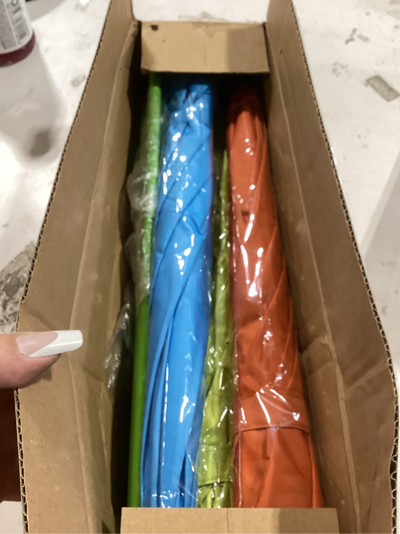 Condition photo showing Good Condition for axcoix 4 pack upgraded plant umbrellas for outdoor plants, 26" larger garden plant umbrella shade with adjustable angle, 43.4" higher sun shade for plants, potted plant, garden beds 4 pack-1pink 1blue 1green 1orange
