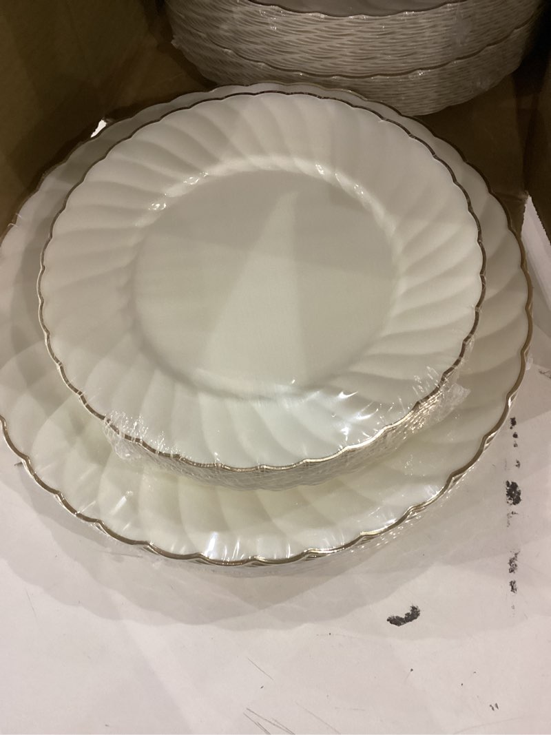 " occasions " 120 plates pack,(60 guests) extra heavyweight vintage wedding disposable / reusable plastic plates 60 x 11'' dinner + 60 x 8.25'' salad/ dessert plate (chateau ivory)