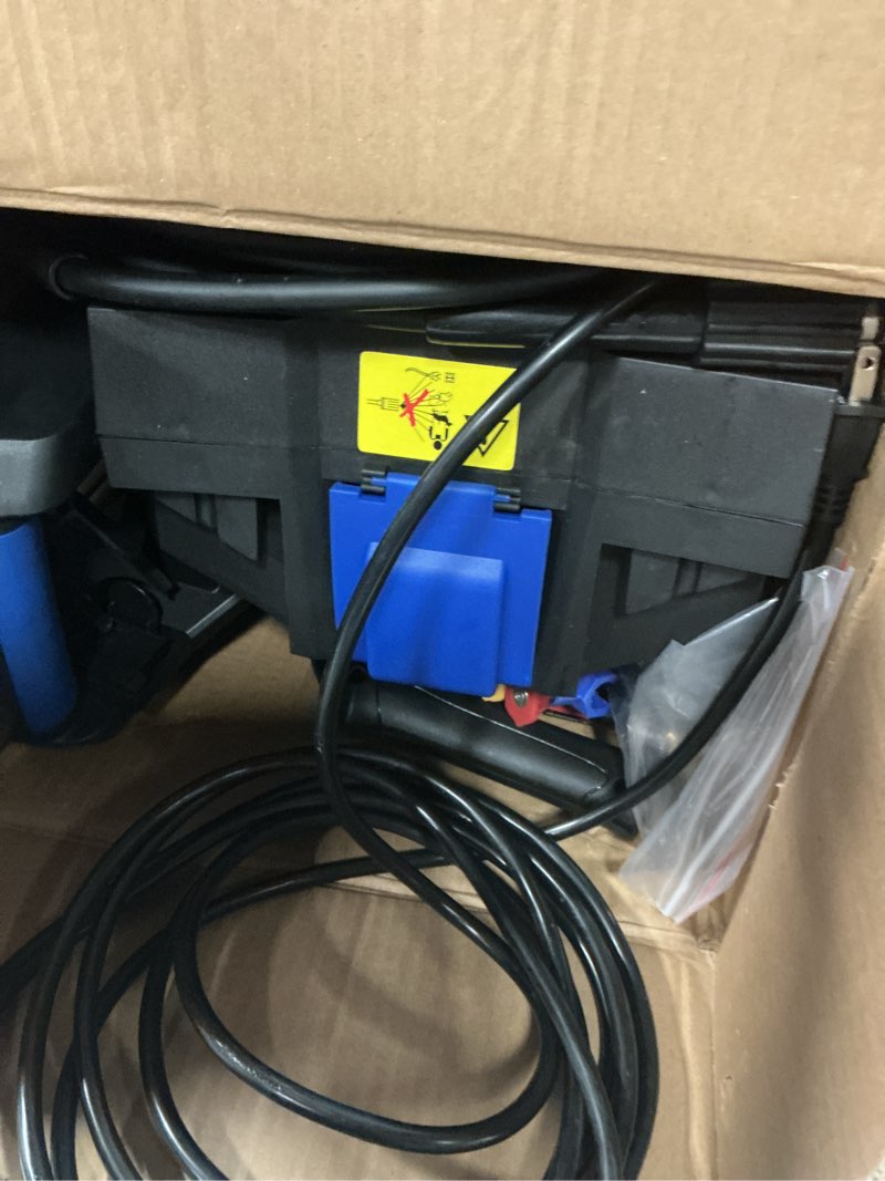 Condition photo showing Good Condition for pressure washer, power washer with 4 nozzles and foam cannon, high pressure cleaning machine for cars, driveways, fences, patios, home cleaning navy blue