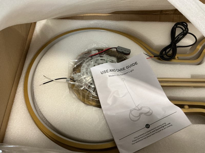 Condition photo showing Good Condition for Modern LED Pendant Light Gold Dimmable Circular Chandelier, Kitchen Island Pendant Light Fixture with Remote Control for Dining Room, Kitchen, Entry, Living Room(D31.5 Inch) Gold 31.5in