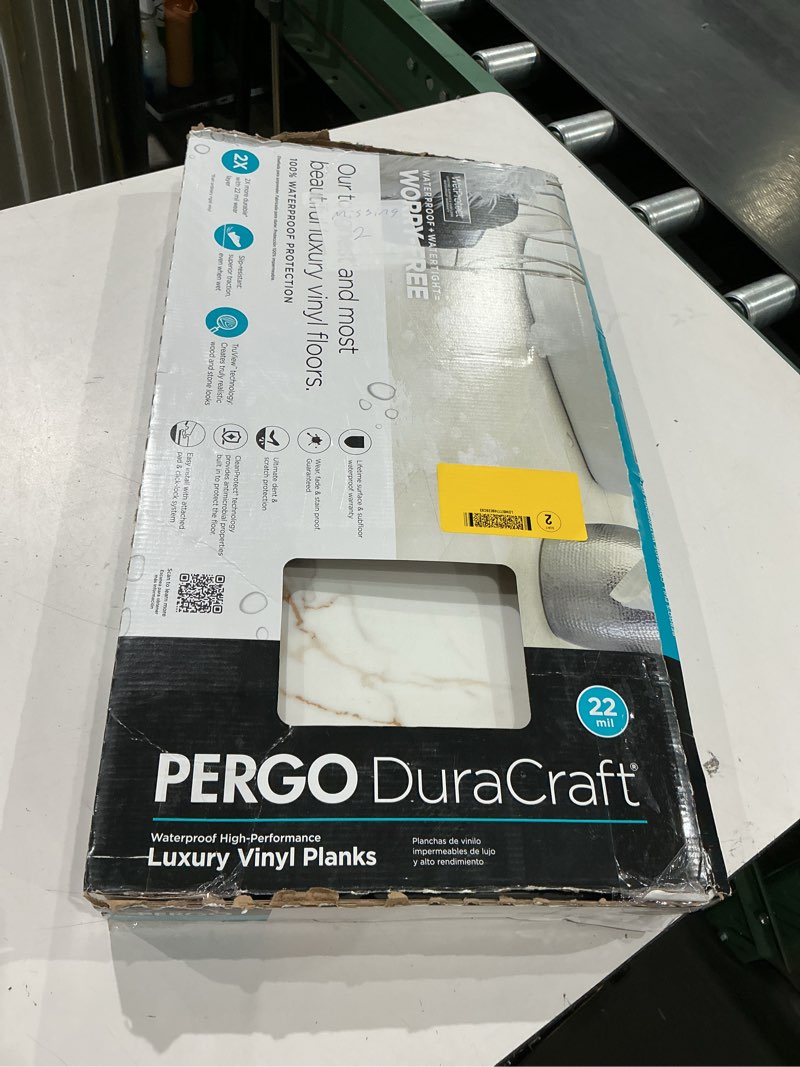 Condition photo showing Good Condition for pergo rome marble white marble look 22-mil x 12-in w x 24-in l waterproof interlocking luxury vinyl tile flooring (21.18-sq ft/ carton)