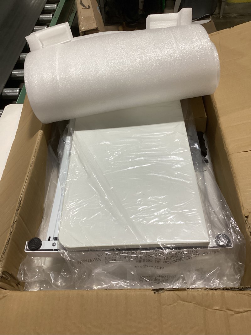 Condition photo showing Good Condition for JOY worker Standing Desk Converter, 32" Wide Height Adjustable Sit Stand Up Desk Riser with Keyboard Tray, Desktop Workstation Riser for Home Office Computer Laptop, Particle Board, White White 32 Inch