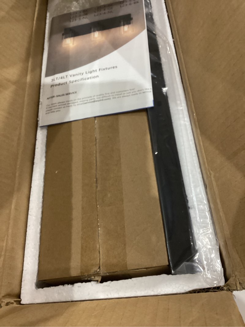 Condition photo showing As Is for Bathroom Lighting Fixtures Over Mirror, Square Design & Rectangle Large Backplate, 3 Lights Morden Vanity Lighting Fixtures, Bathroom Light Fixtures for Bathroom/Living Room/Bedroom, Black Black 3-light